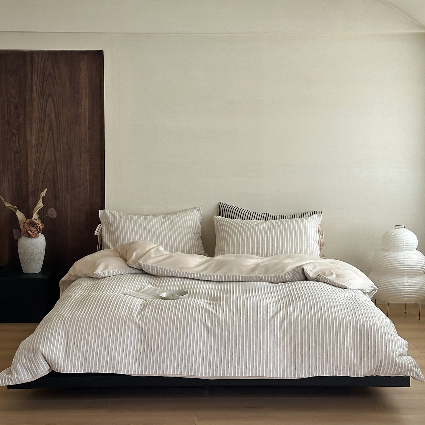 Wyeth Ticking Stripe Linen Cotton Bedding Set - Oatmeal Ticking