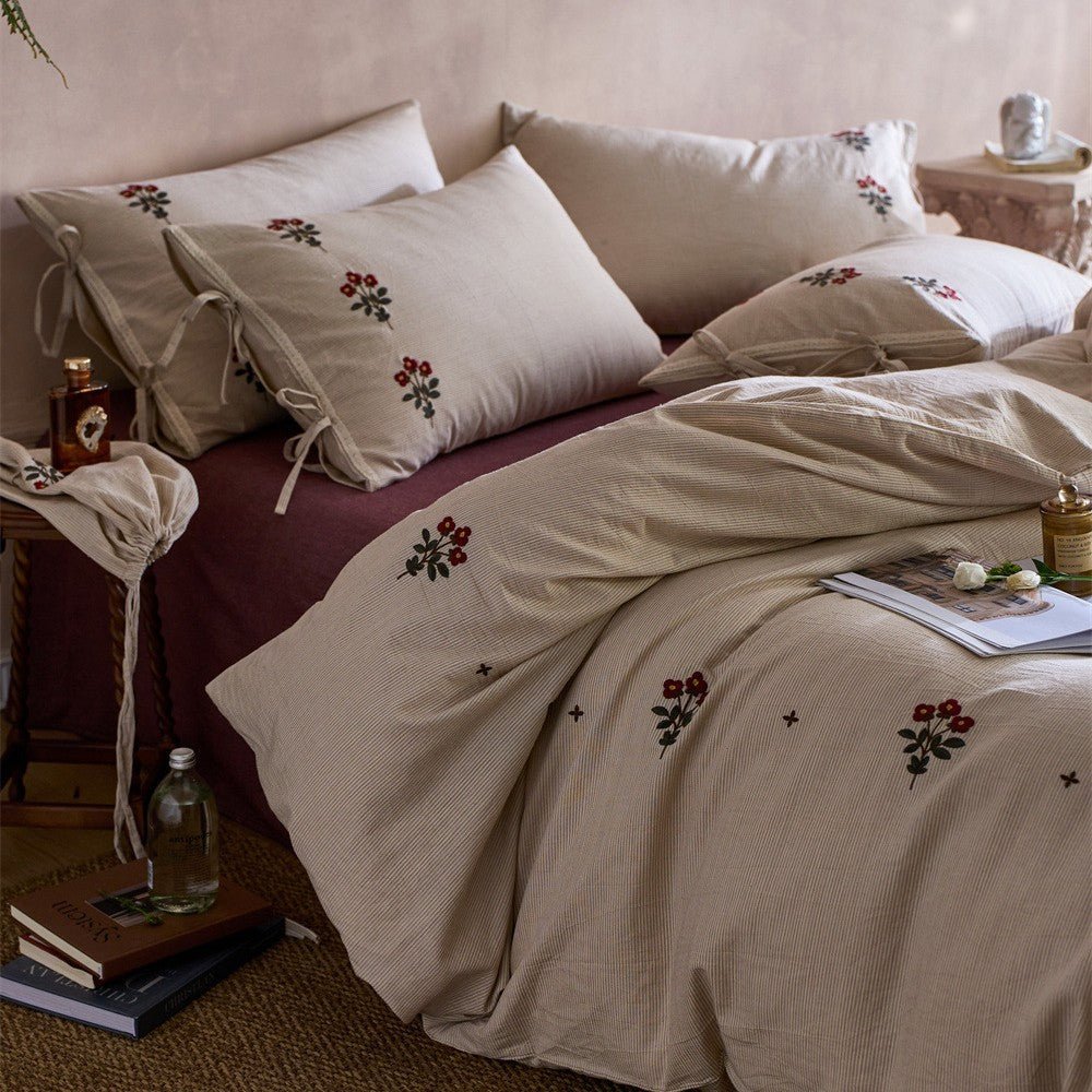 Verbena Embroidered Floral Cotton Bedding Set - room scene