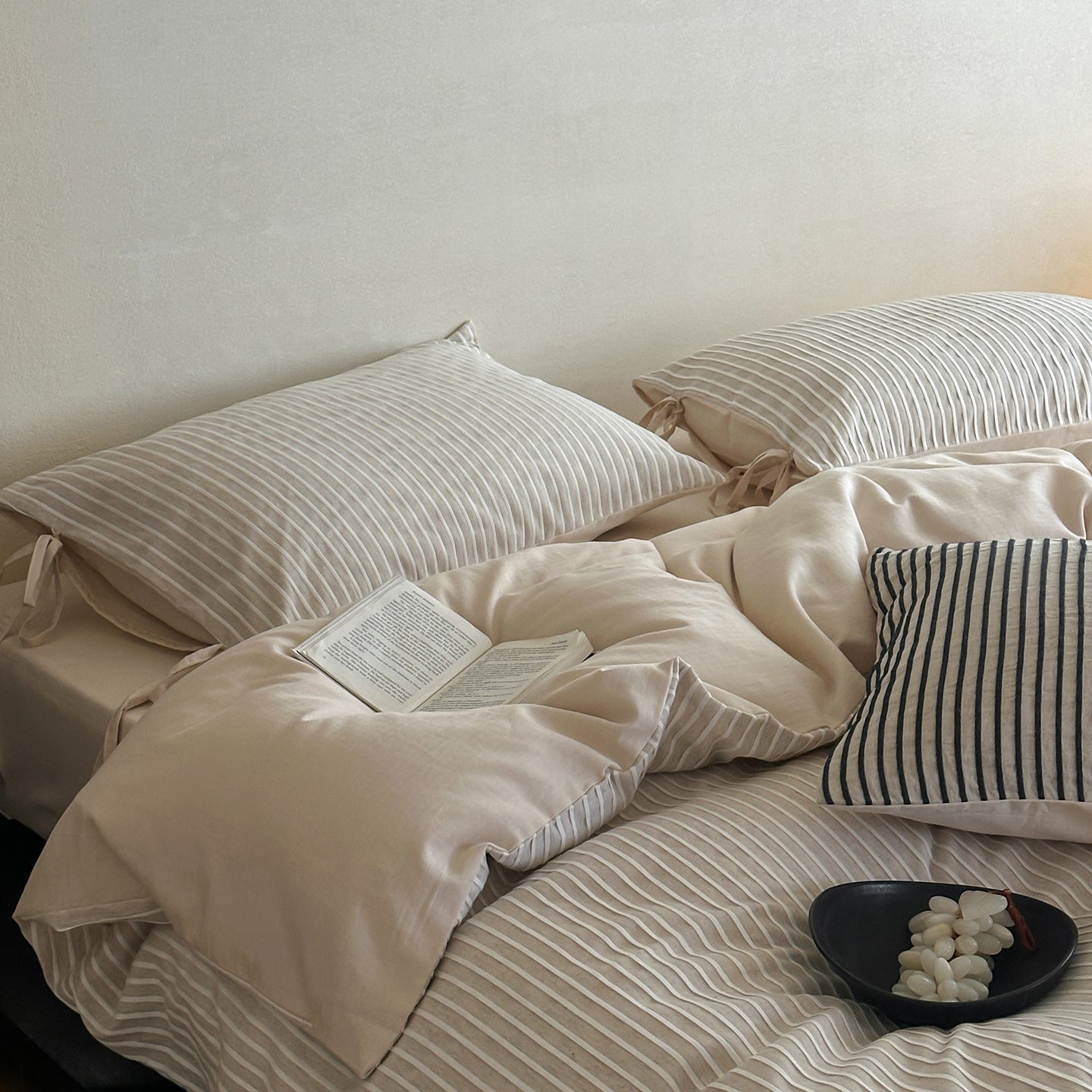 Wyeth Ticking Stripe Linen Cotton Bedding Set - Oatmeal Ticking