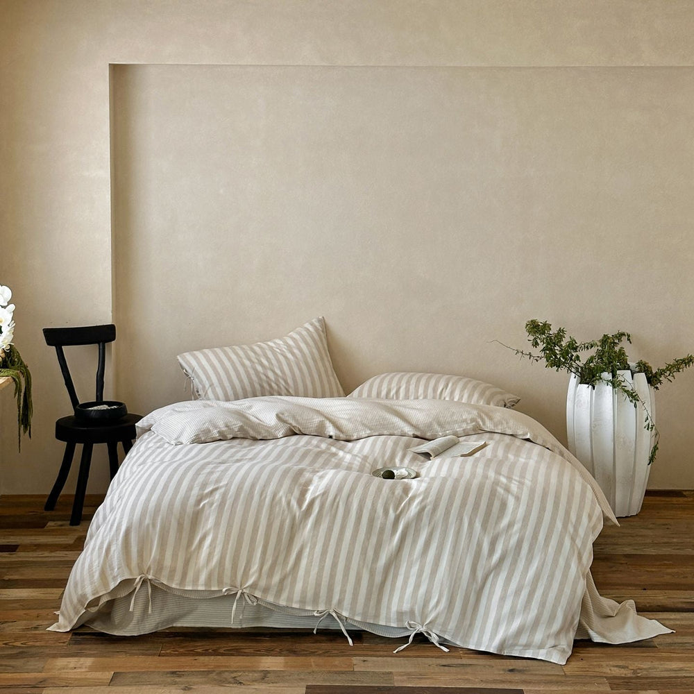Ashfield Striped Cotton-Linen Bedding Set - Oat Stripe