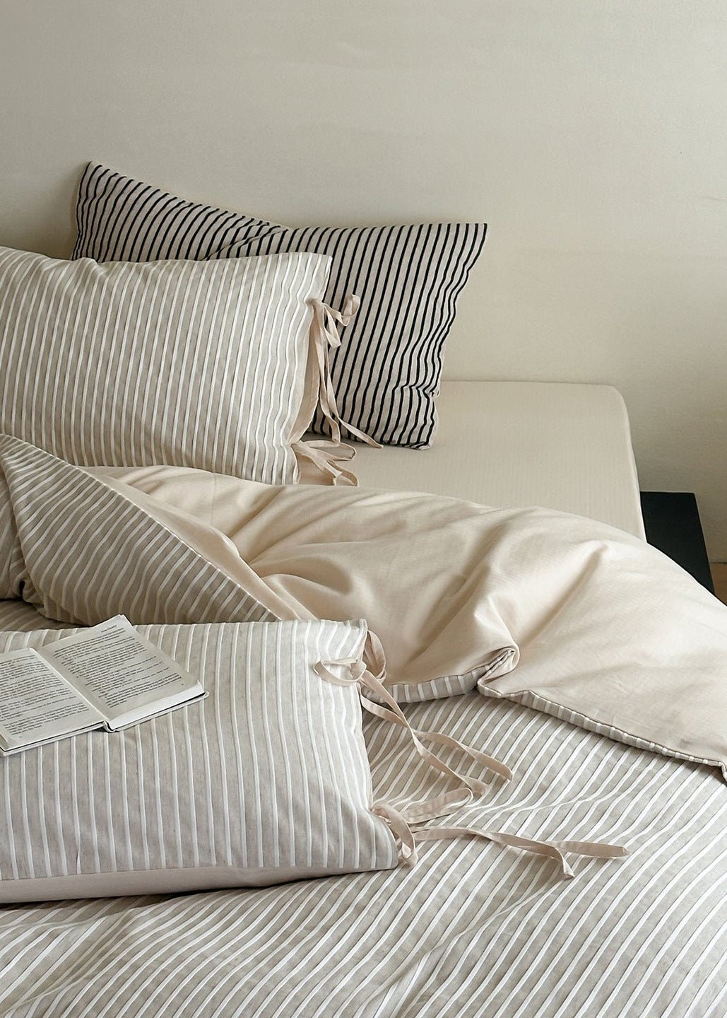 Wyeth Ticking Stripe Linen Cotton Bedding Set - Oatmeal Ticking