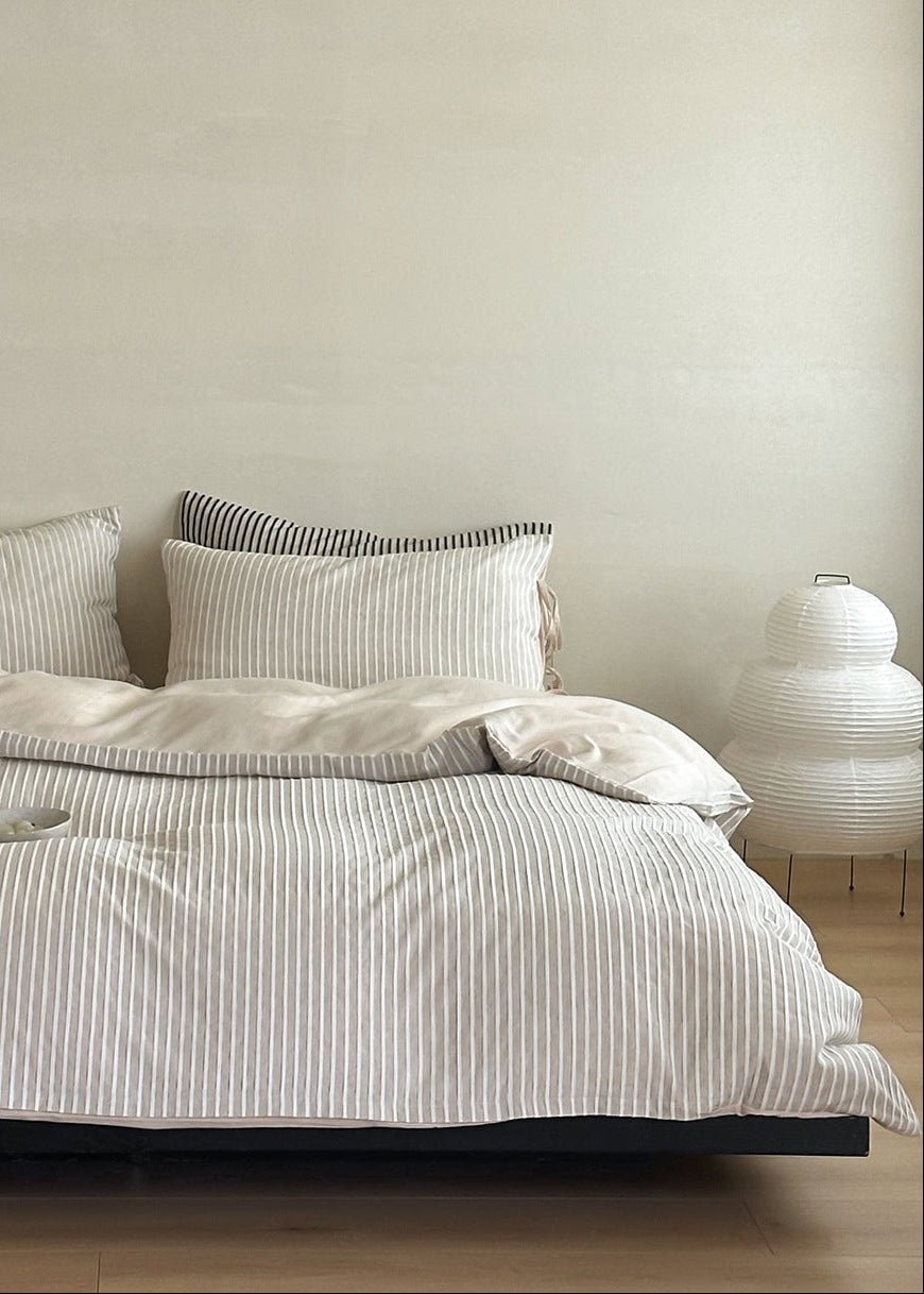 Wyeth Ticking Stripe Linen Cotton Bedding Set - room scene