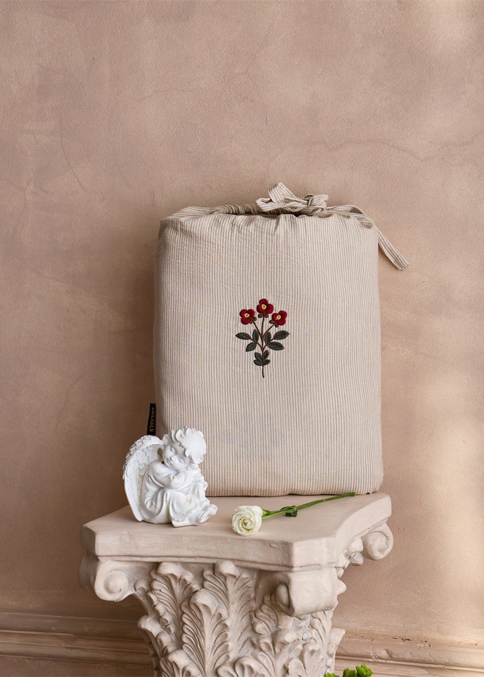 Verbena Embroidered Floral Cotton Bedding Set - room scene