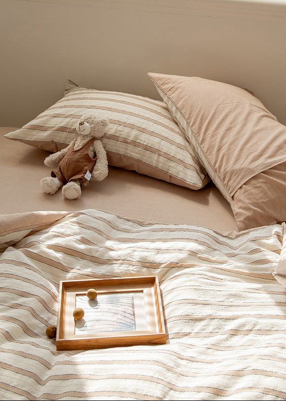 Harlow Sandstone Stripe Cotton Bedding Set - room scene