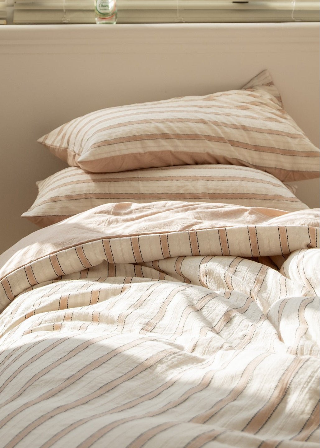 Harlow Sandstone Stripe Cotton Bedding Set - room scene