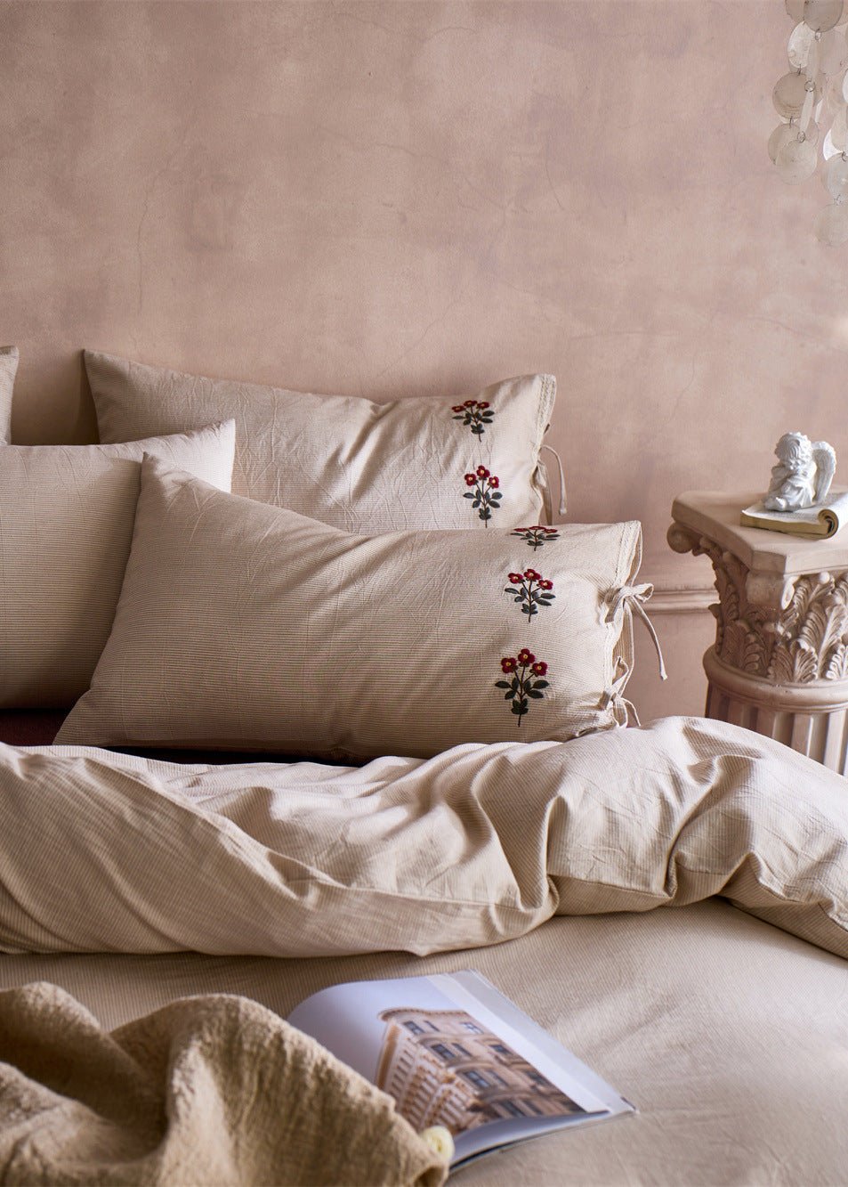 Verbena Embroidered Floral Cotton Bedding Set - room scene