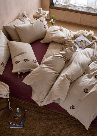 Verbena Embroidered Floral Cotton Bedding Set - room scene