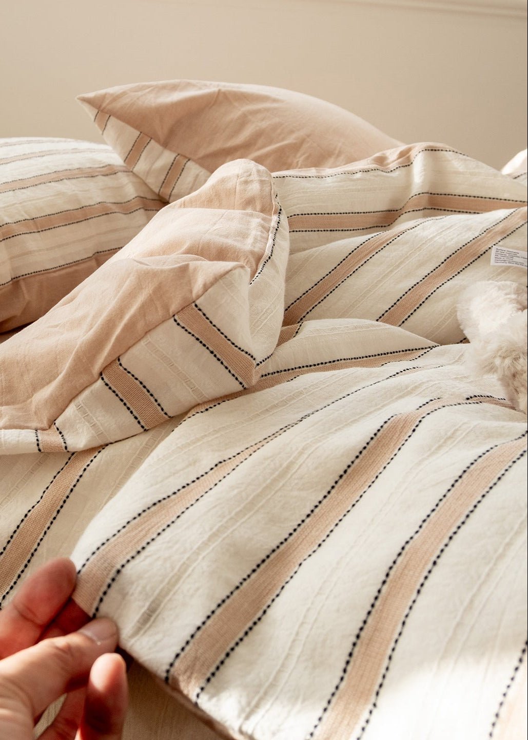 Harlow Sandstone Stripe Cotton Bedding Set - room scene