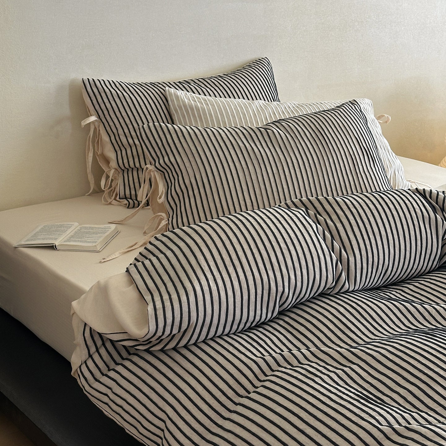 Wyeth Ticking Stripe Linen Cotton Bedding Set - room scene