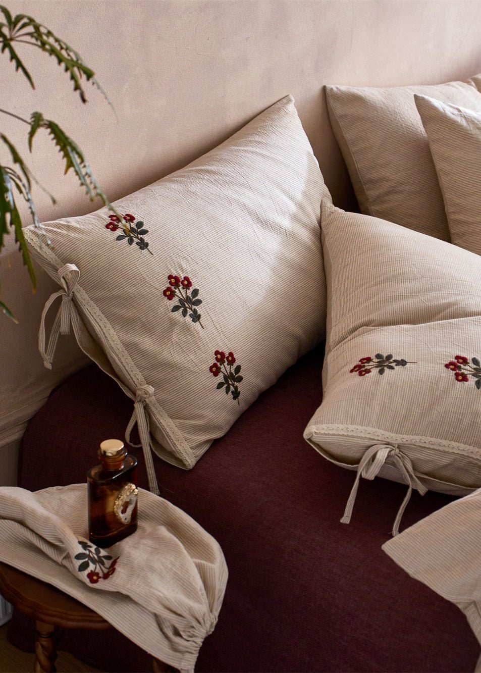 Verbena Embroidered Floral Cotton Bedding Set - room scene