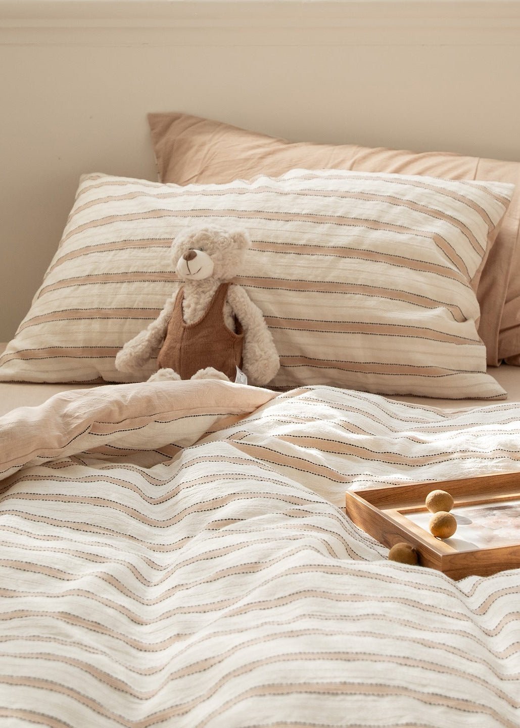 Harlow Sandstone Stripe Cotton Bedding Set - room scene
