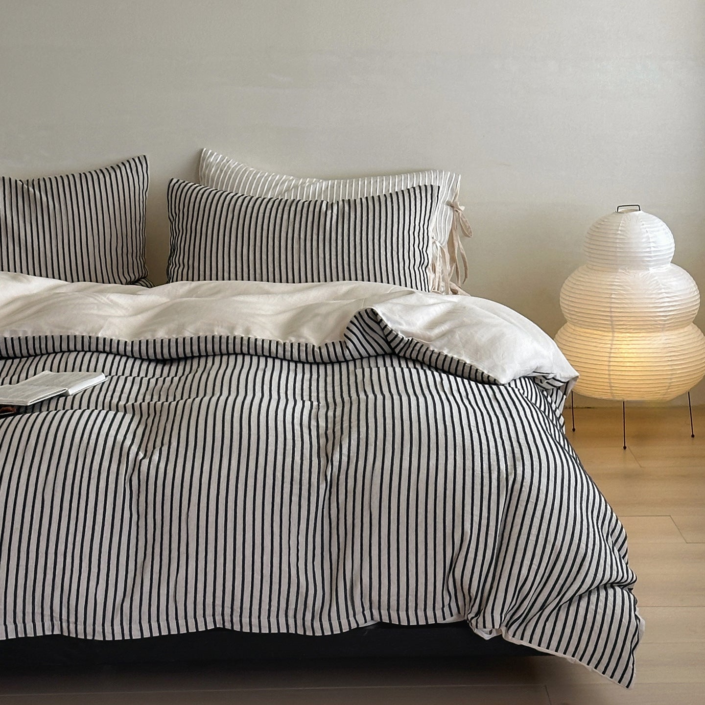 Wyeth Ticking Stripe Linen Cotton Bedding Set - room scene