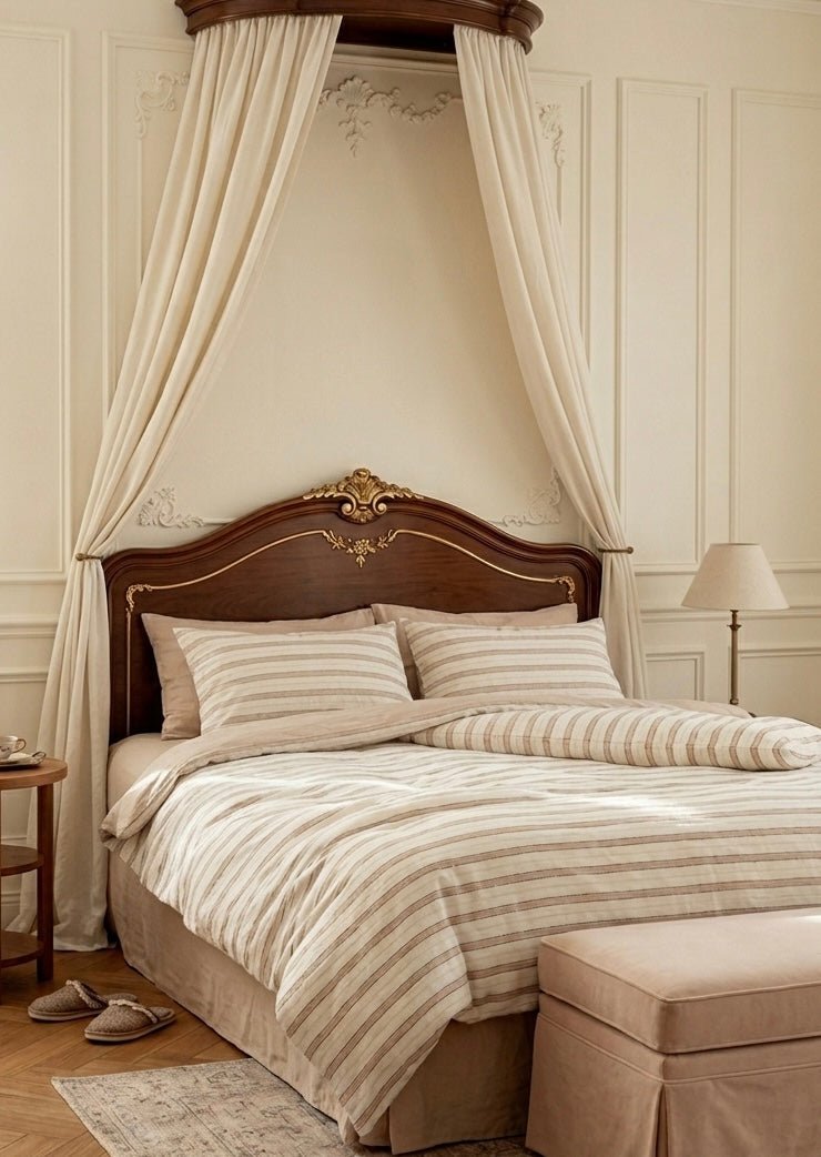 Harlow Sandstone Stripe Cotton Bedding Set - room scene