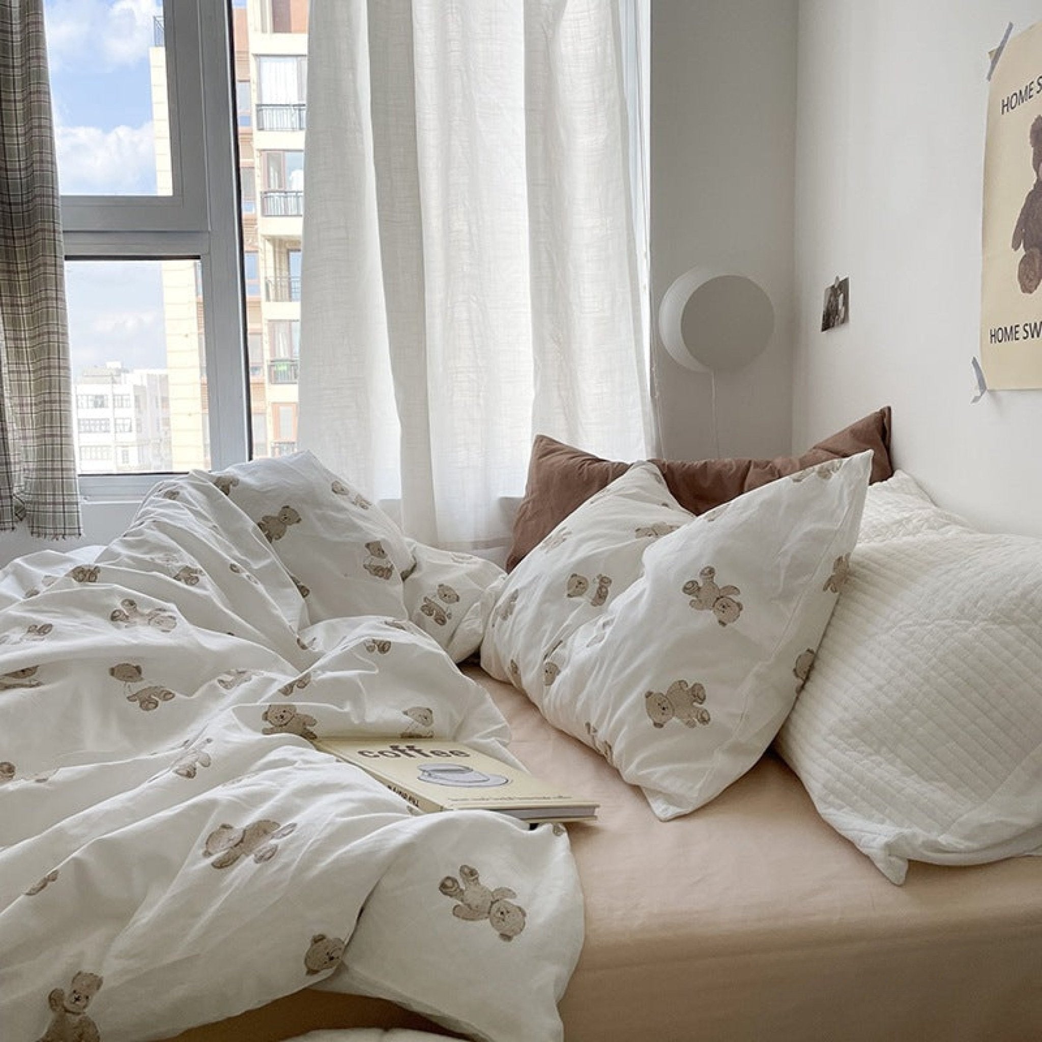 Tansley Cream Bear Print Washed Cotton Bedding Set - room scene
