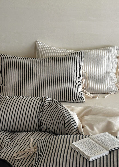 Wyeth Ticking Stripe Linen Cotton Bedding Set - room scene