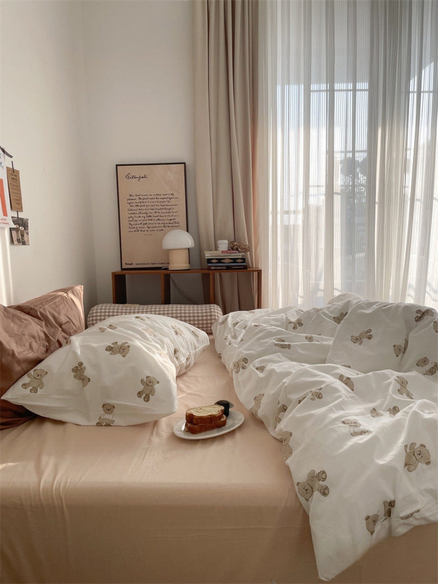 Tansley Cream Bear Print Washed Cotton Bedding Set - room scene
