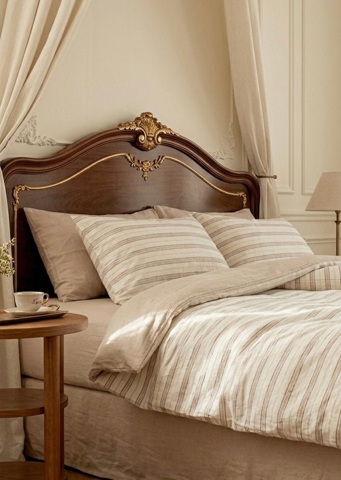 Harlow Sandstone Stripe Cotton Bedding Set - room scene