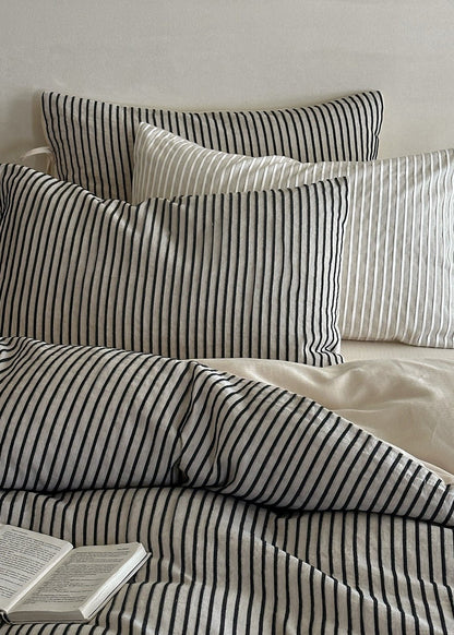 Wyeth Ticking Stripe Linen Cotton Bedding Set - room scene
