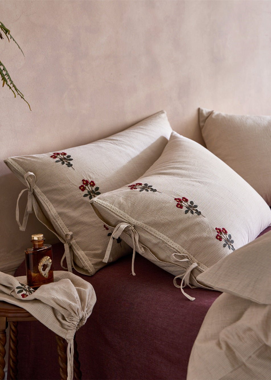 Verbena Embroidered Floral Cotton Bedding Set - room scene