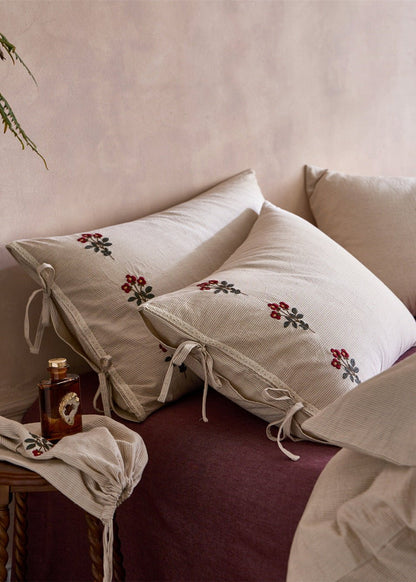 Verbena Embroidered Floral Cotton Bedding Set - room scene