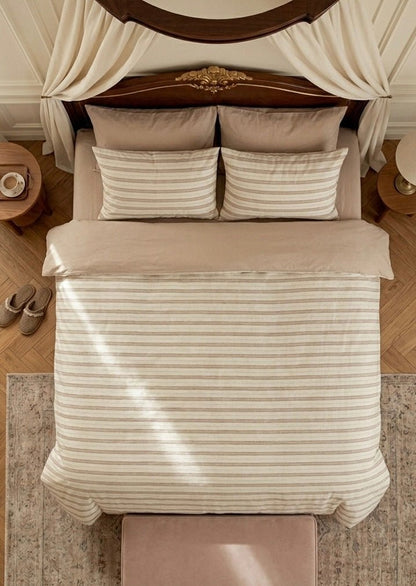 Harlow Sandstone Stripe Cotton Bedding Set - room scene