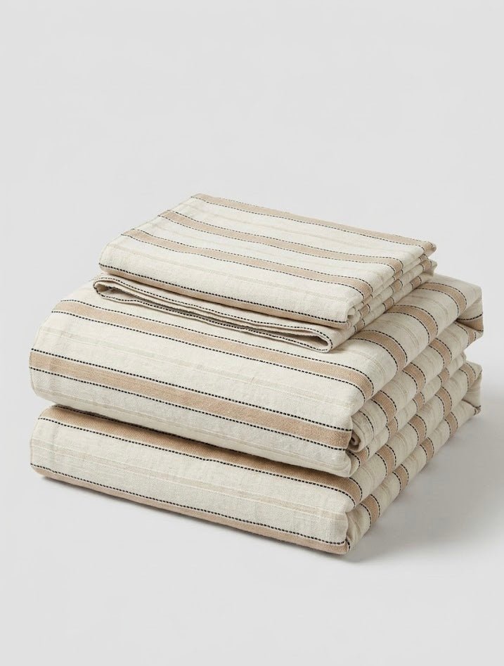 Harlow Sandstone Stripe Cotton Bedding Set - room scene