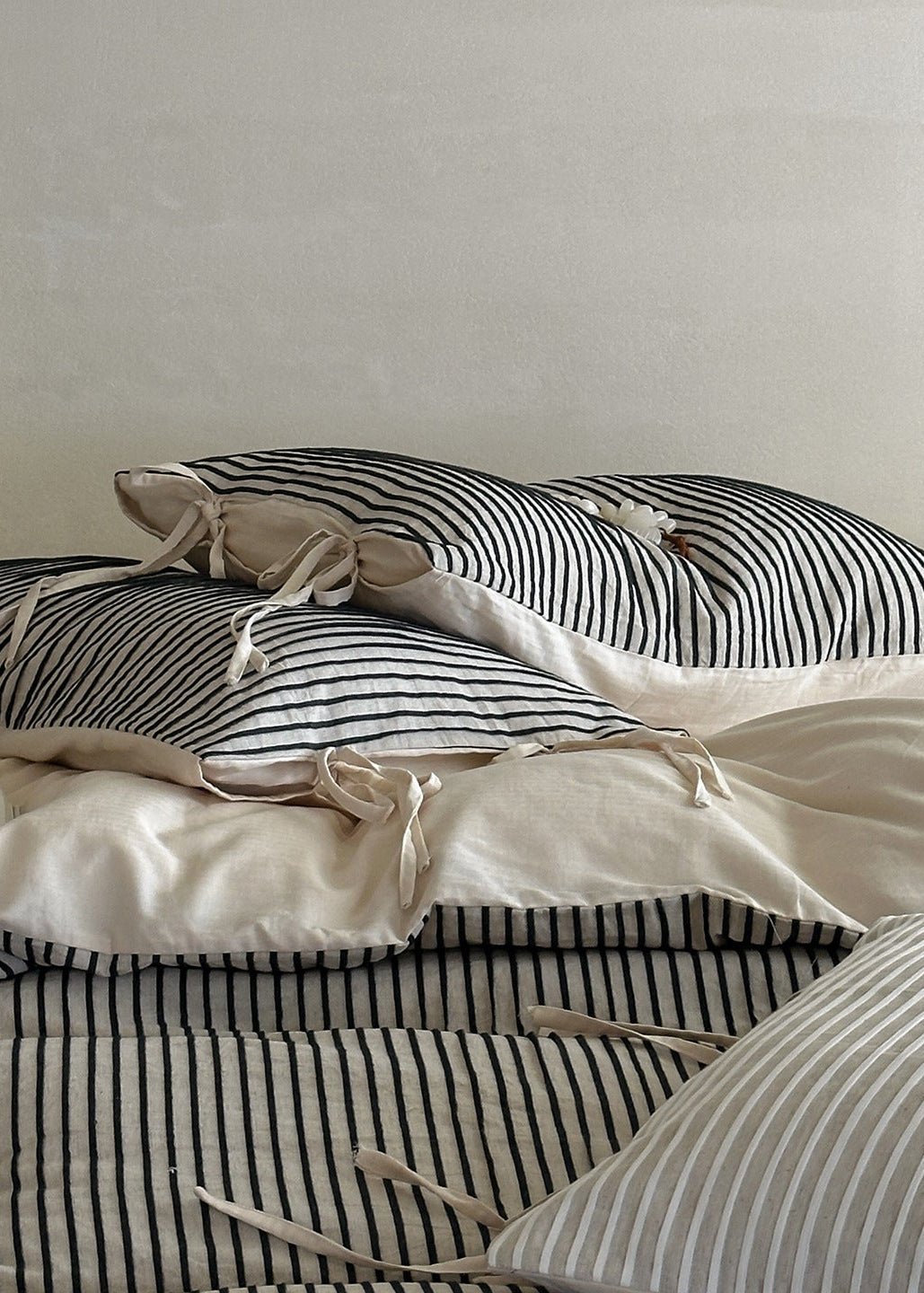 Wyeth Ticking Stripe Linen Cotton Bedding Set - room scene