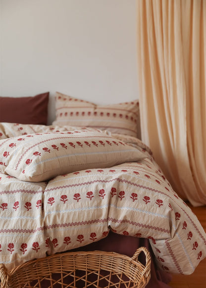 Solange Jacquard Floral Cotton Bedding Set - room scene