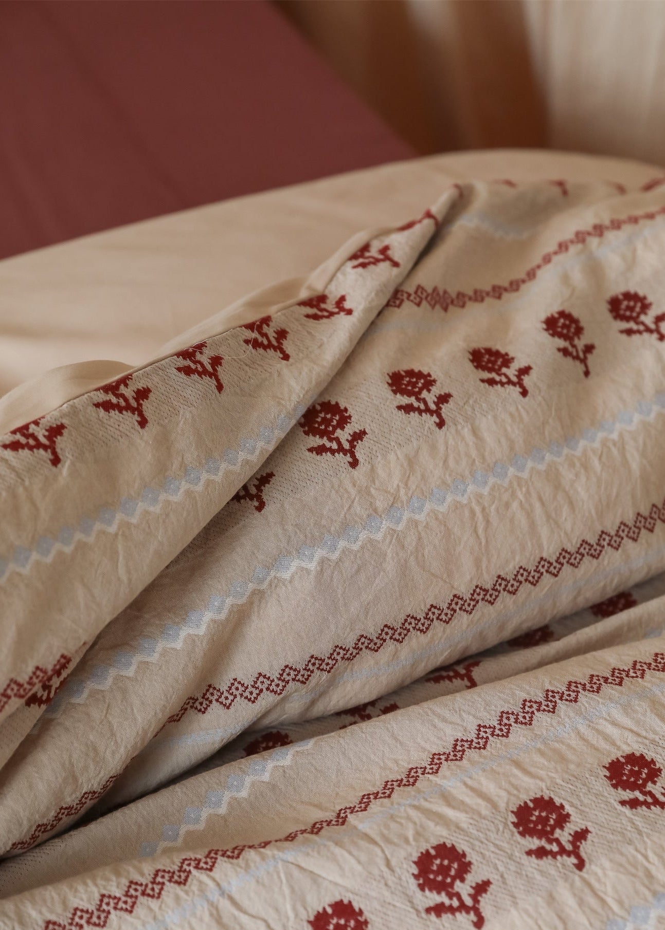 Solange Jacquard Floral Cotton Bedding Set - room scene