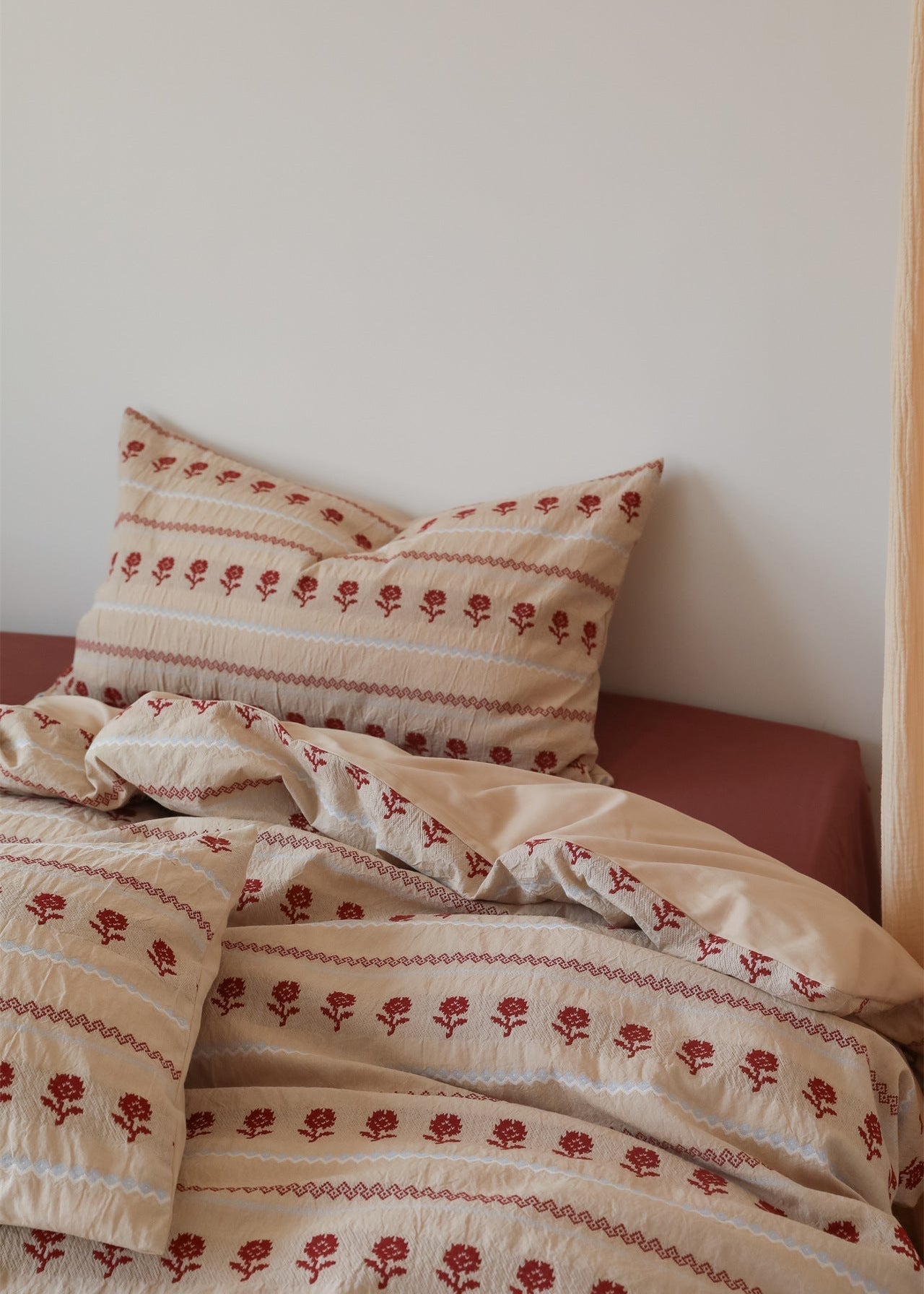 Solange Jacquard Floral Cotton Bedding Set - room scene