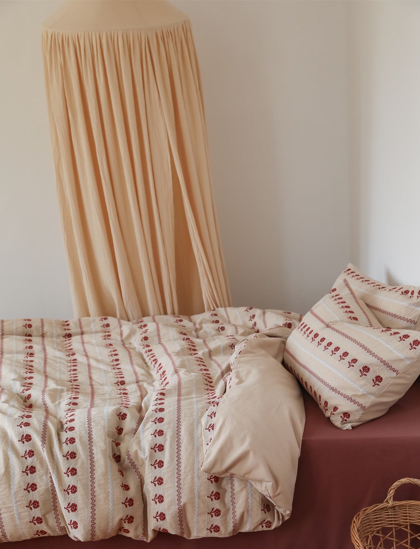 Solange Jacquard Floral Cotton Bedding Set - room scene
