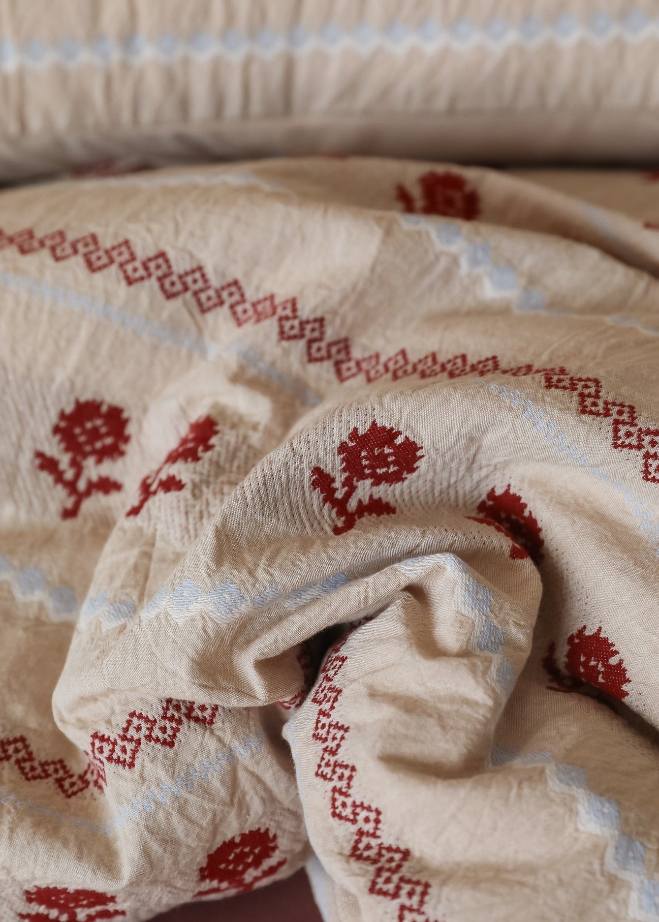 Solange Jacquard Floral Cotton Bedding Set - room scene