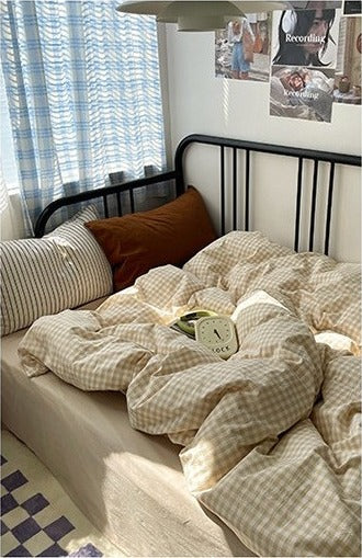 Astrid Gingham Washed Cotton Bedding Set - Toasted Beige