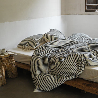 Ashcombe Striped Linen Bedding Set - Charcoal Stripe