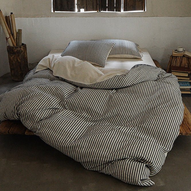 Ashcombe Striped Linen Bedding Set - Charcoal Stripe