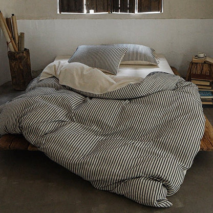 Ashcombe Striped Linen Bedding Set - Charcoal Stripe