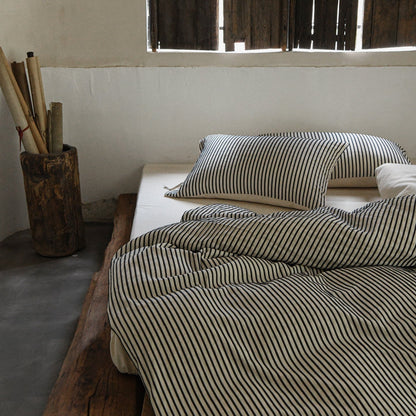 Ashcombe Striped Linen Bedding Set - Charcoal Stripe