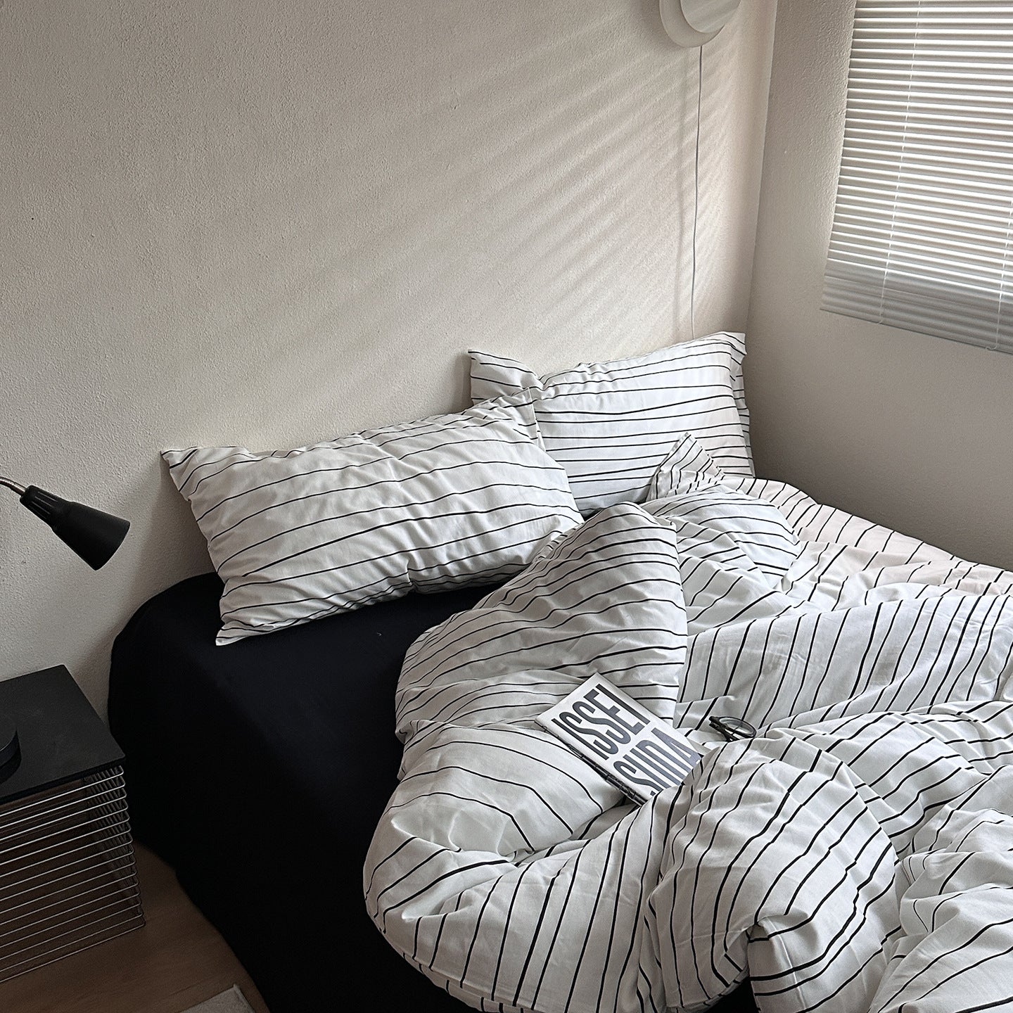 Denholm Pinstripe Washed Cotton Bedding Set - room scene