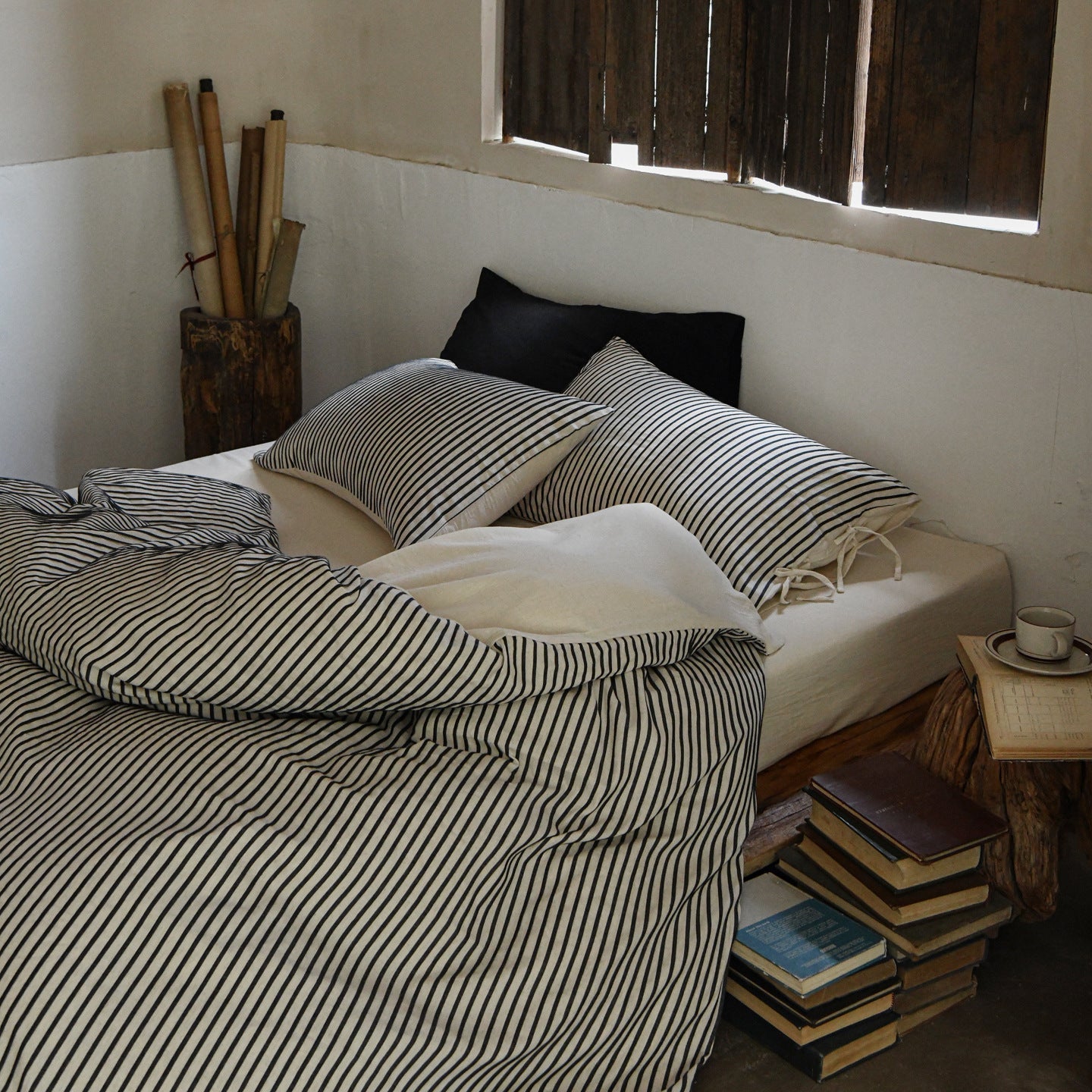 Ashcombe Striped Linen Bedding Set - room scene