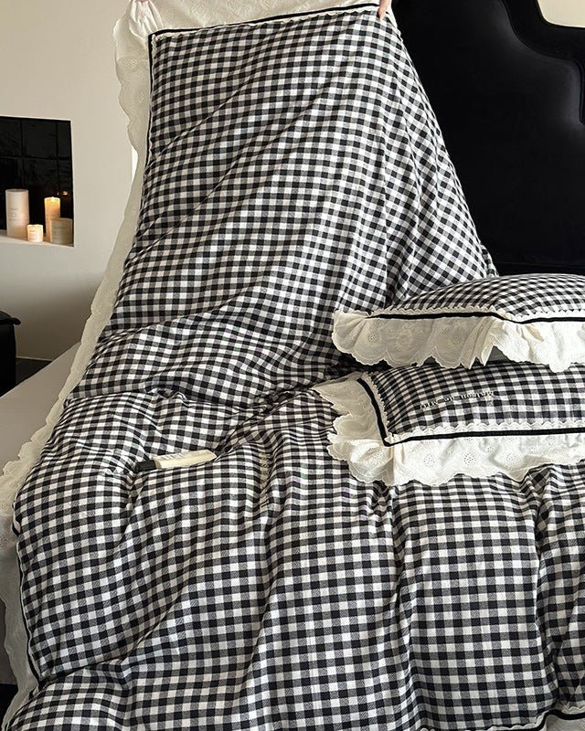 Winsley Gingham Lace Cotton Bedding Set - room scene