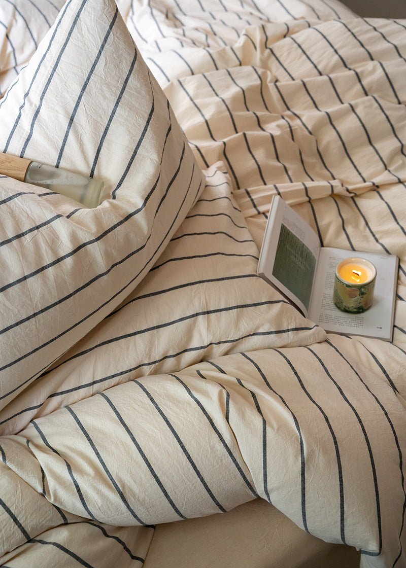 Fenwood Pinstripe Washed Cotton Bedding Set - room scene