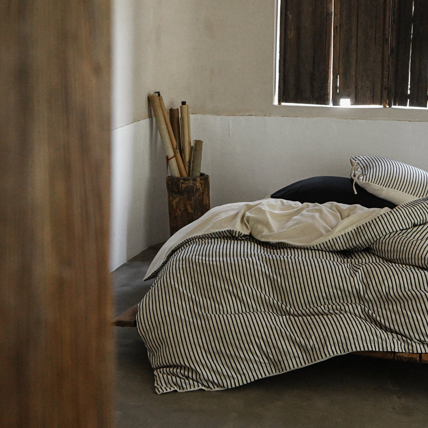 Ashcombe Striped Linen Bedding Set - room scene