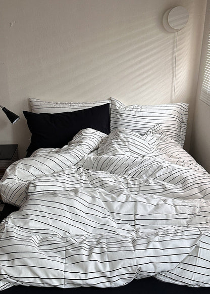 Denholm Pinstripe Washed Cotton Bedding Set - room scene