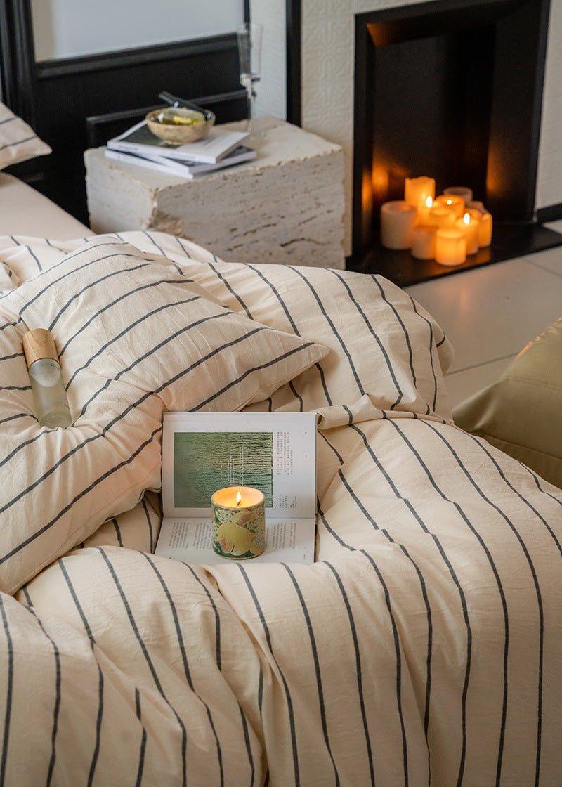 Fenwood Pinstripe Washed Cotton Bedding Set - room scene