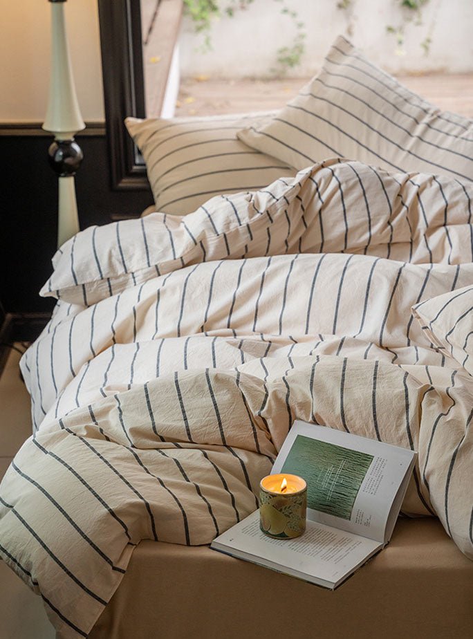 Fenwood Pinstripe Washed Cotton Bedding Set - room scene