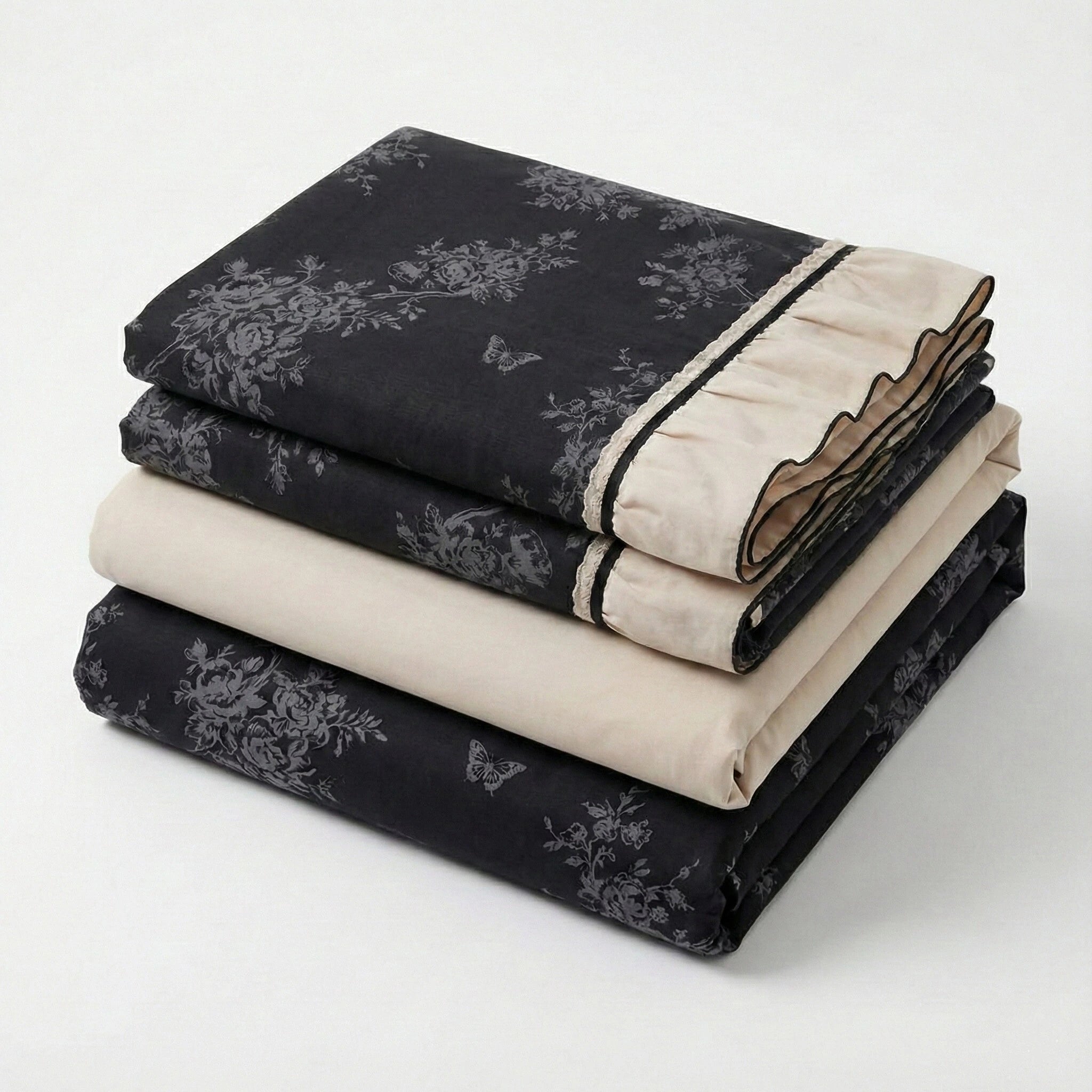 Verlaine Noir Jacquard Cotton Bedding Set - room scene