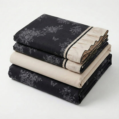 Verlaine Noir Jacquard Cotton Bedding Set - room scene