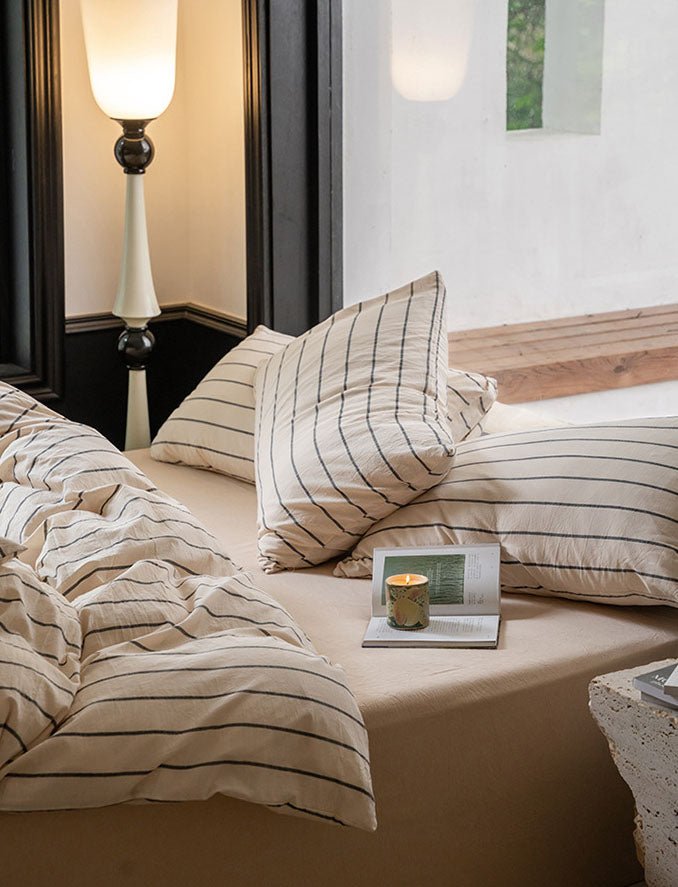 Fenwood Pinstripe Washed Cotton Bedding Set - room scene