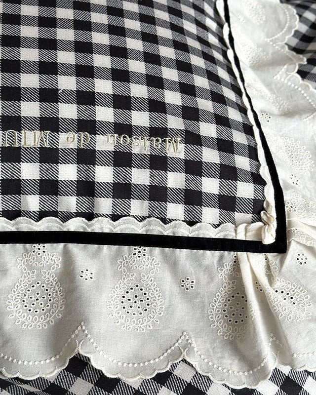 Winsley Gingham Lace Cotton Bedding Set - room scene