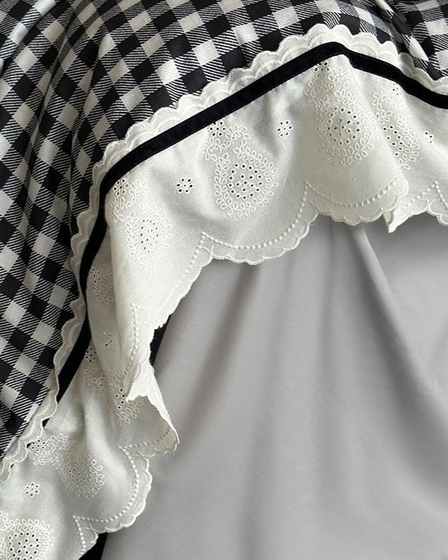 Winsley Gingham Lace Cotton Bedding Set - room scene